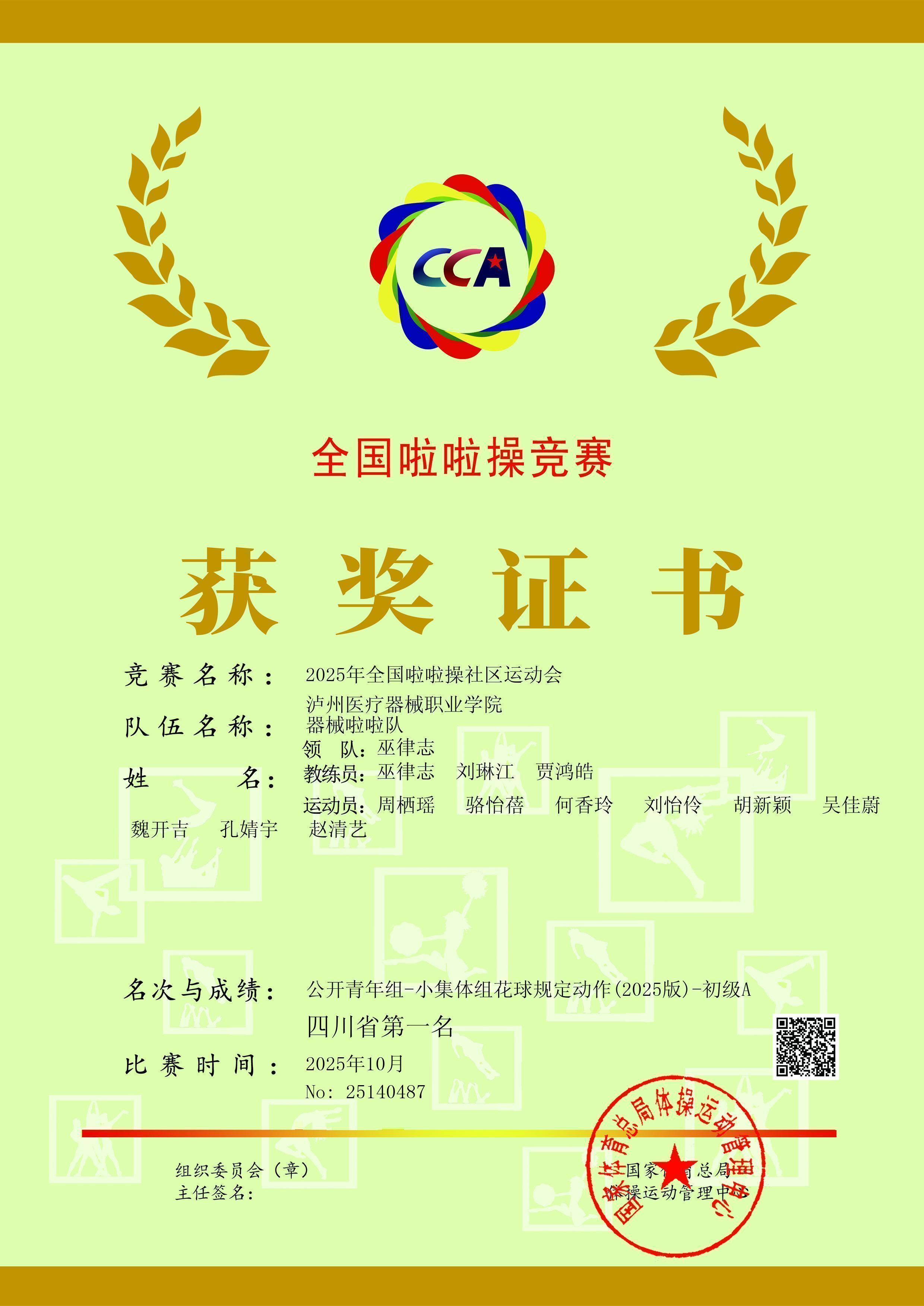 喜報(bào)：瀘州醫(yī)療器械職業(yè)學(xué)院在全國啦啦操競賽中斬獲優(yōu)勝獎